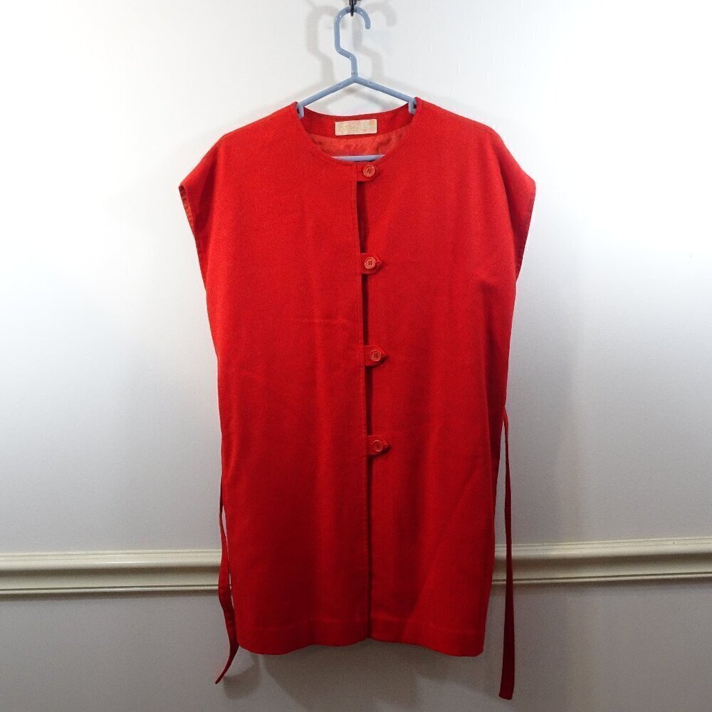 Vintage Pendleton 100% Wool Vest Sz 12 Red Belted Smock Dress Sleeveless